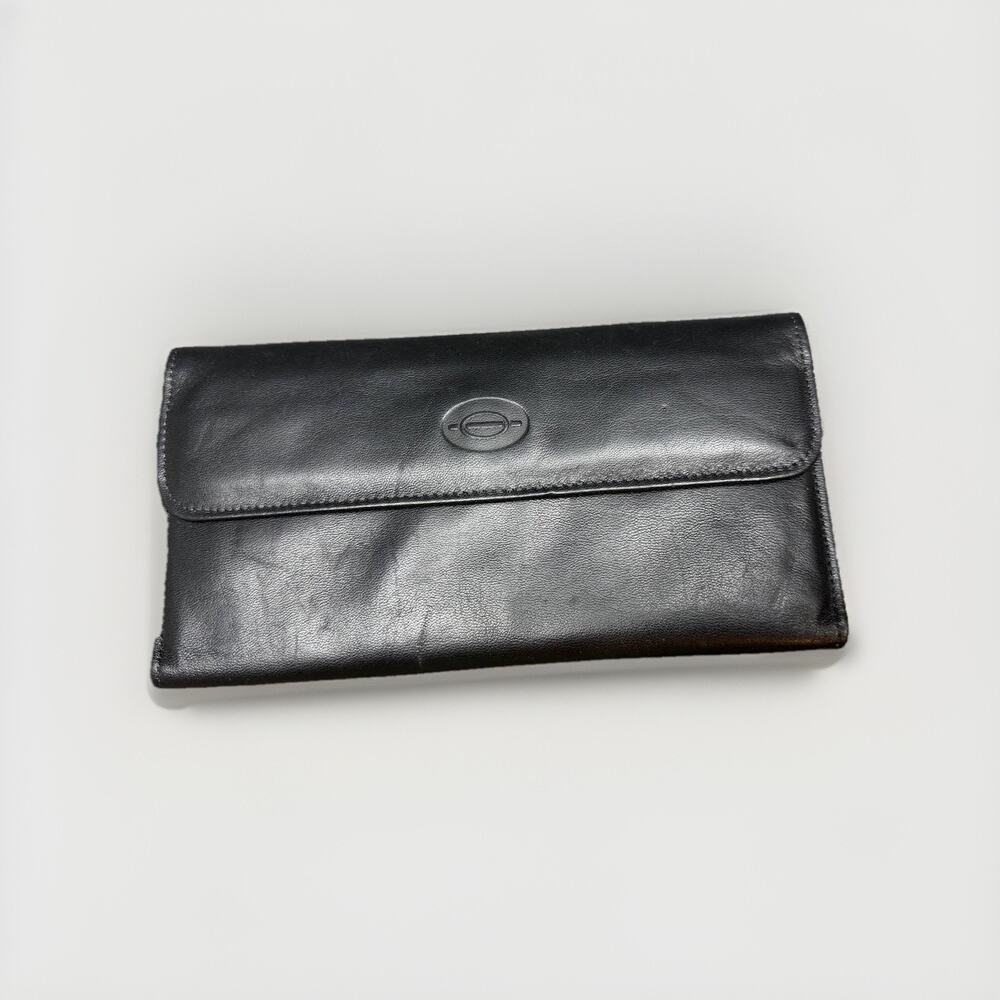 Rolfs Black Nappa Leather Long Wallet Clutch Zip Coin Pocket Pre-Owned